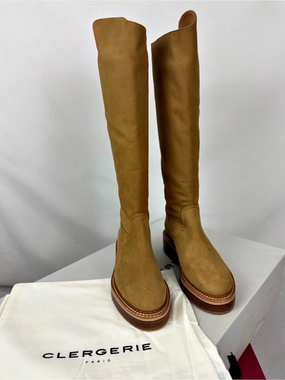CLERGERIE Canada2 Nubuck Tall Riding Boots Tan EU 38.5 US 8 $895 fits like 7.5-8